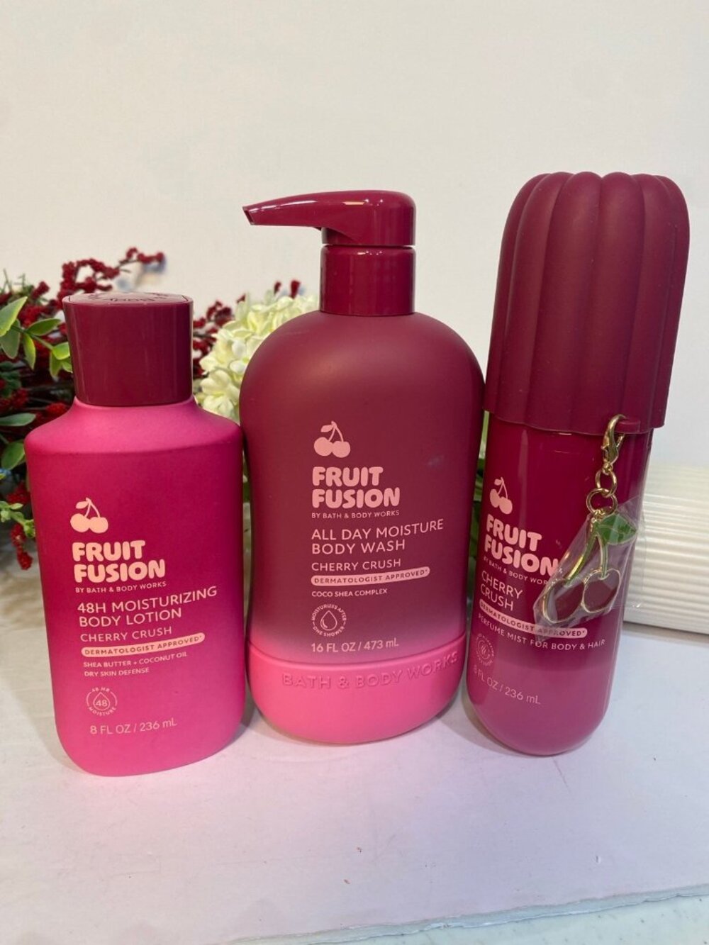 “Cherry Crush” Bath & Body Works Fruit Fusion New 3 Pc Body Care Set
